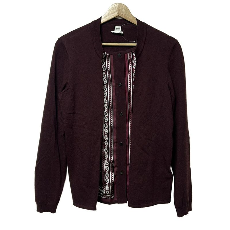 Hermes Cardigan Size 38 M Women's - 67-7761 Dark Brown X Bordeaux X Multi Long