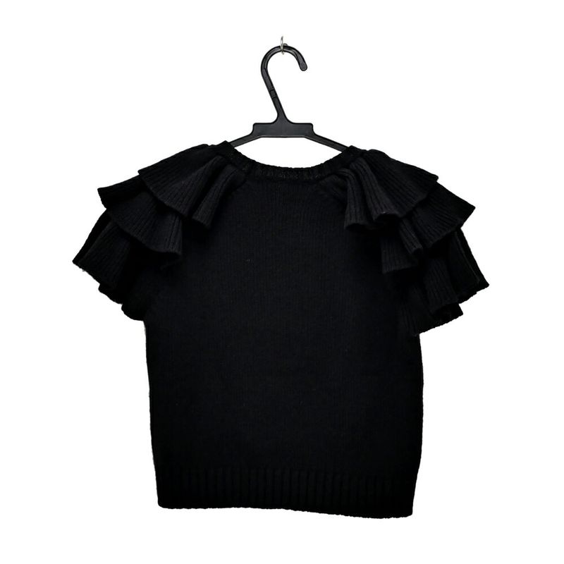 Dior Short Sleeve Knit Frill Size 36 Black White Cashmere Women's