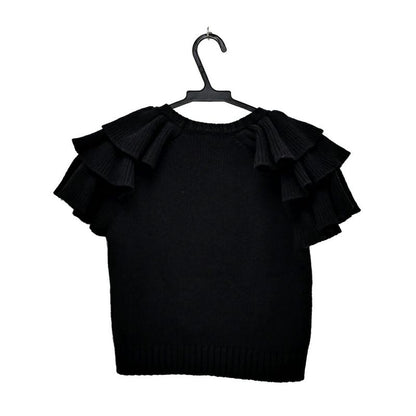 Dior Short Sleeve Knit Frill Size 36 Black White Cashmere Women's