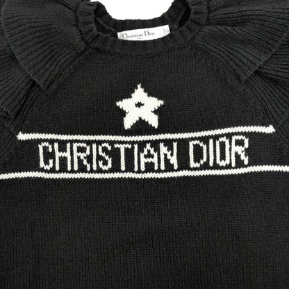Dior Short Sleeve Knit Frill Size 36 Black White Cashmere Women's
