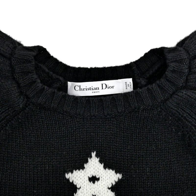 Dior Short Sleeve Knit Frill Size 36 Black White Cashmere Women's