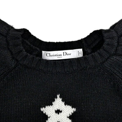 Dior Short Sleeve Knit Frill Size 36 Black White Cashmere Women's