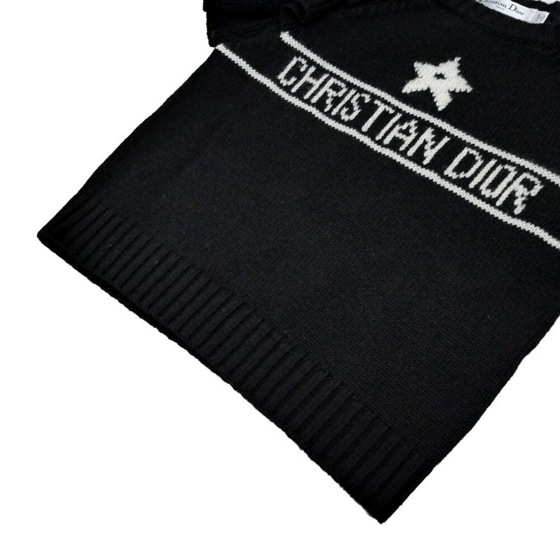 Dior Short Sleeve Knit Frill Size 36 Black White Cashmere Women's