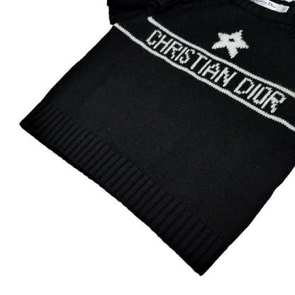 Dior Short Sleeve Knit Frill Size 36 Black White Cashmere Women's