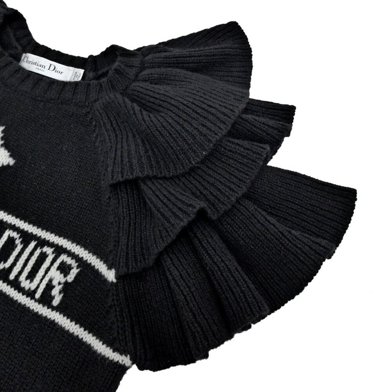 Dior Short Sleeve Knit Frill Size 36 Black White Cashmere Women's