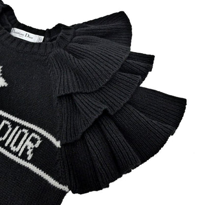Dior Short Sleeve Knit Frill Size 36 Black White Cashmere Women's