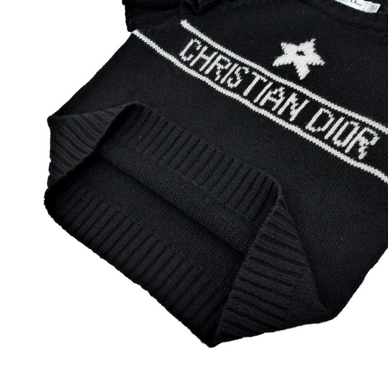 Dior Short Sleeve Knit Frill Size 36 Black White Cashmere Women's