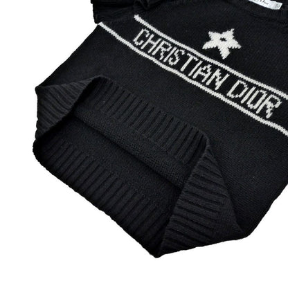 Dior Short Sleeve Knit Frill Size 36 Black White Cashmere Women's