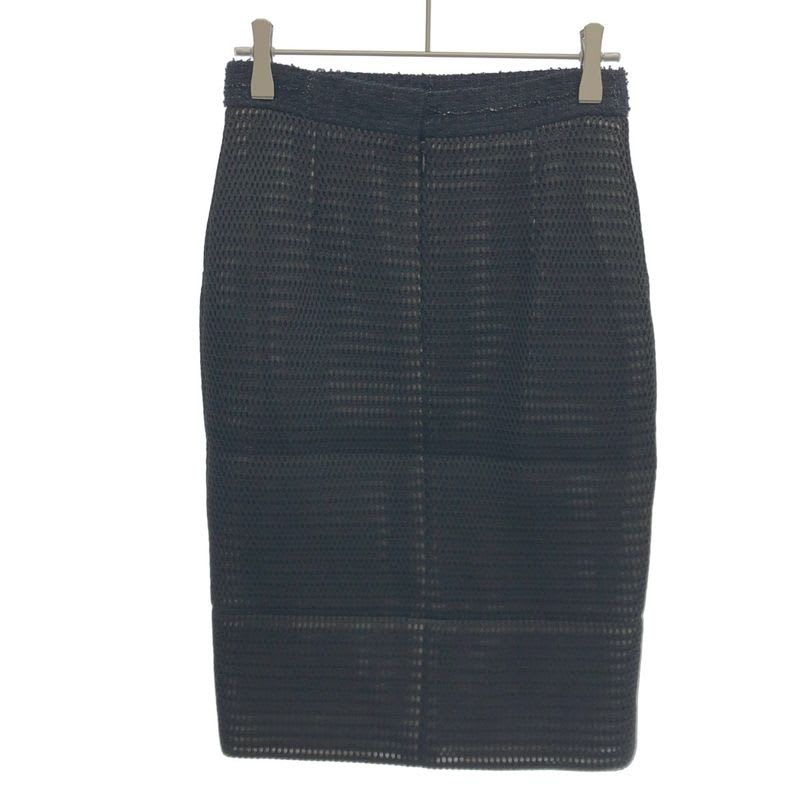 Chanel Waist Tweed Mesh Tight Skirt Black 34