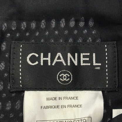 Chanel Waist Tweed Mesh Tight Skirt Black 34
