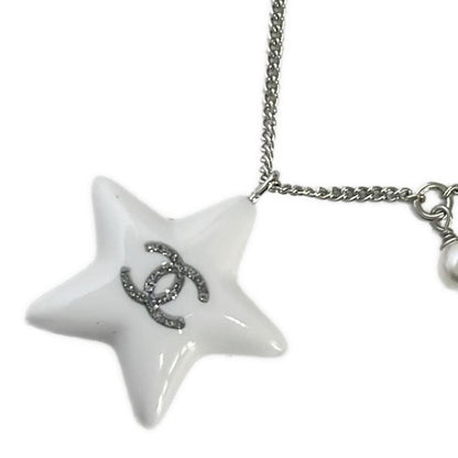 Chanel Necklace Here Mark Comet Silver X White X Clear Star Pearl