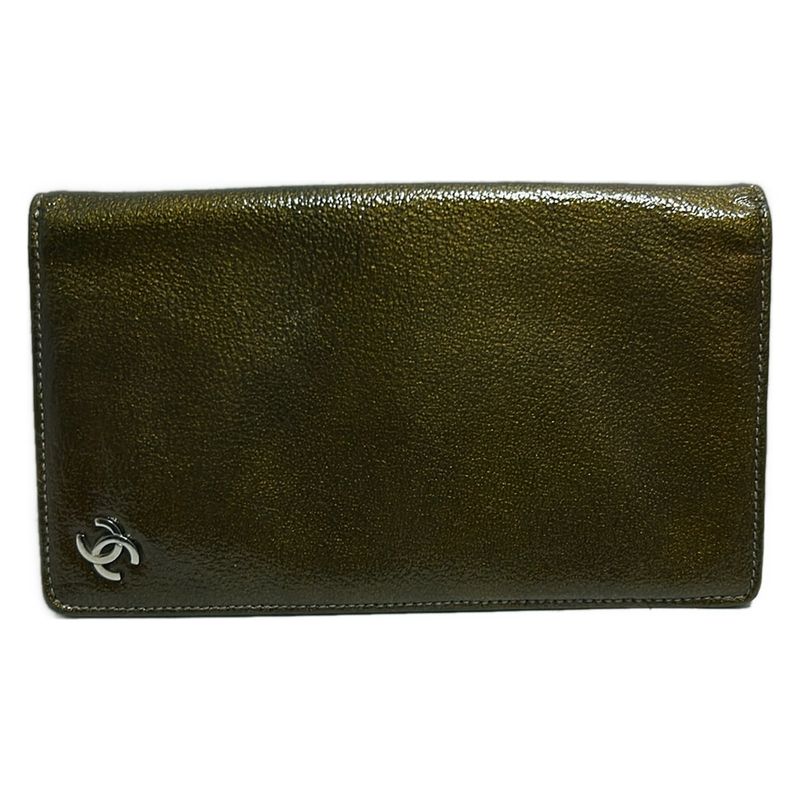Chanel Long Wallet - Khaki Coco Mark Silver Hardware Leather