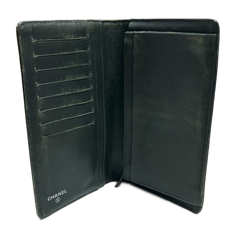 Chanel Long Wallet - Khaki Coco Mark Silver Hardware Leather