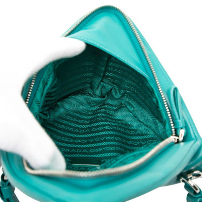 Prada Triangle Handbag Shoulder Bag 2way 1ba315 Blue Green Padded Nappa Leather