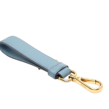 Prada Triangle Logo Plate Charm Bag Charm Light Blue Gold Plated Saffiano