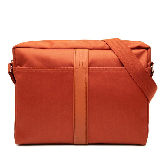 Hermes Acapulco Basas MM Crossbody Shoulder Bag Orange Toile Chevron Leather