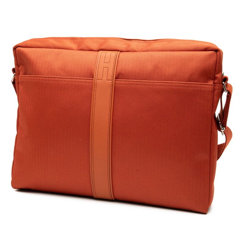 Hermes Acapulco Basas MM Crossbody Shoulder Bag Orange Toile Chevron Leather