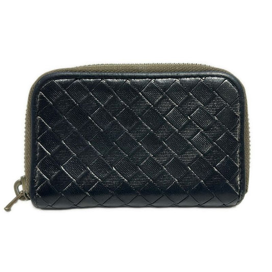 Bottega Veneta Coin Case Intrecciato Black Round Zipper Leather