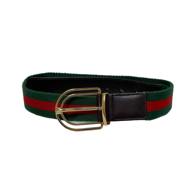 Gucci Belt 90・36 - 156934 Dark Brown X Dark Green X Multi Sherry (Web) Cotton