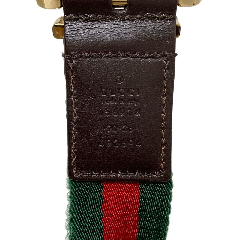 Gucci Belt 90・36 - 156934 Dark Brown X Dark Green X Multi Sherry (Web) Cotton
