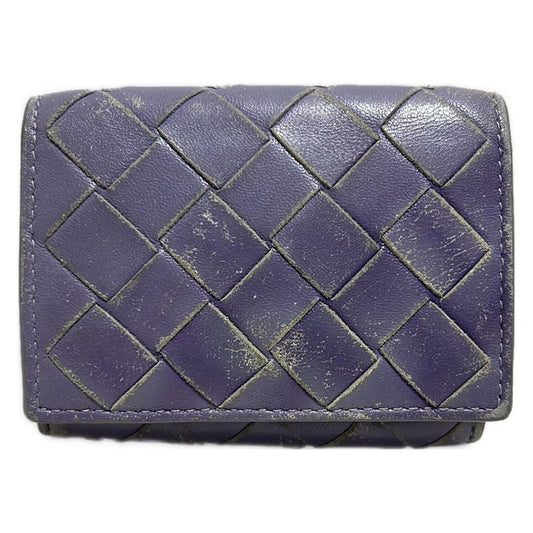 Bottega Veneta Trifold Wallet Maxi Intrecciato Purple Leather