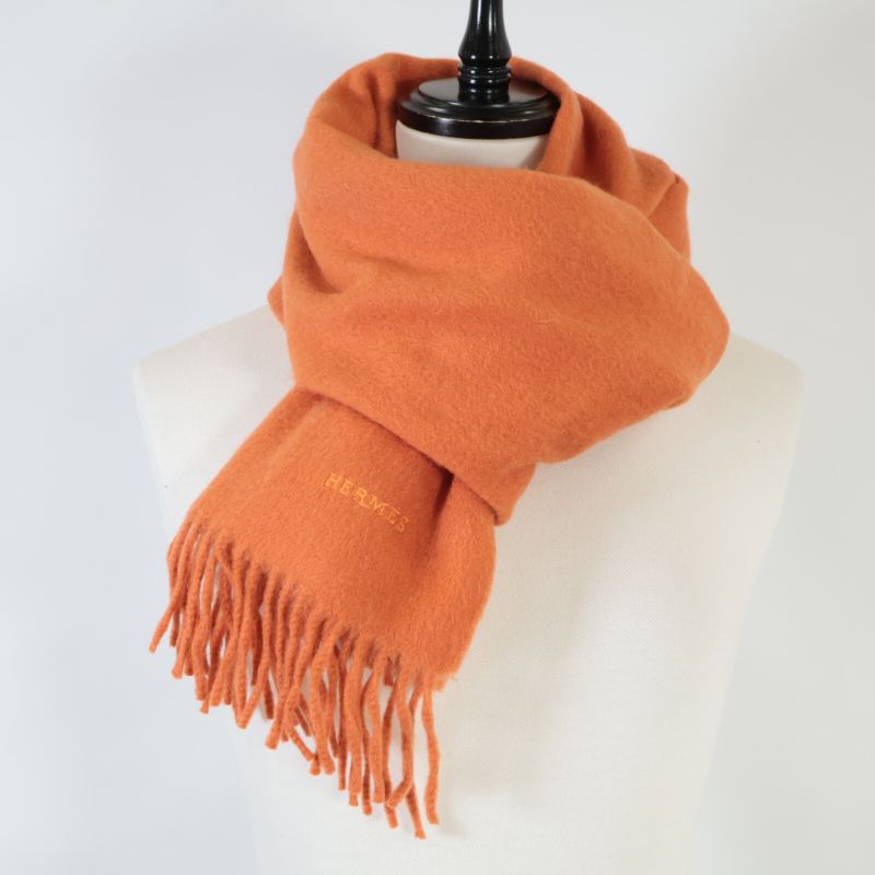 Hermes Logo Embroidery Cashmere Fringe