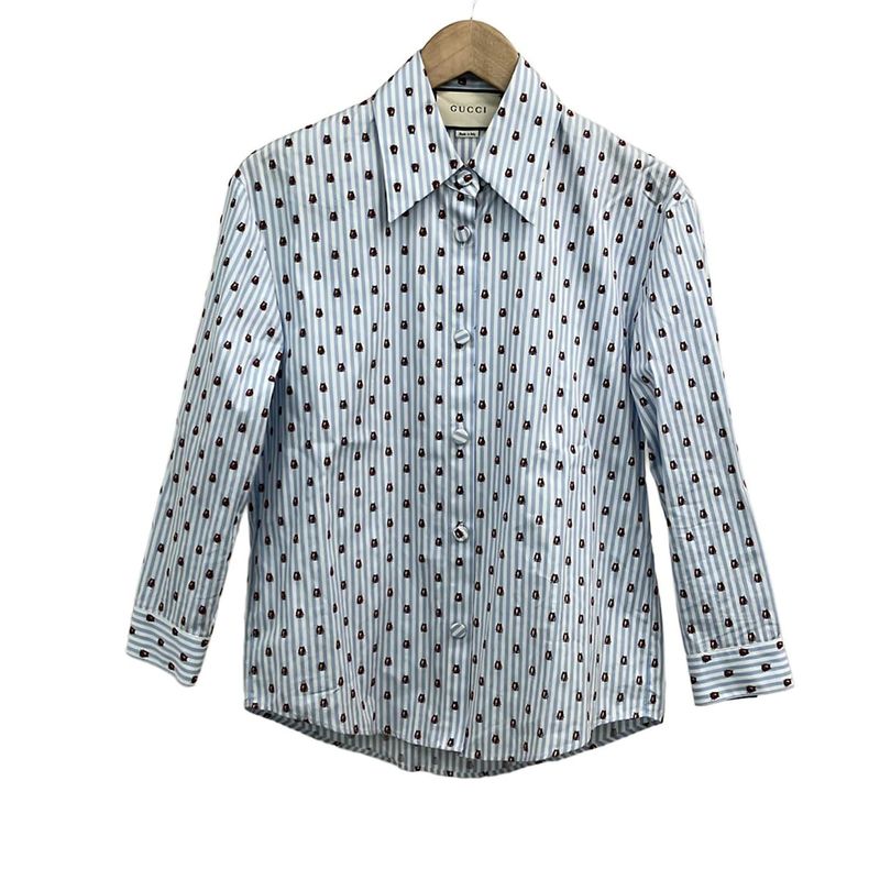 Gucci Long Sleeve Shirt Blouse Size 38 S Women's - 525708 Light Blue X White X