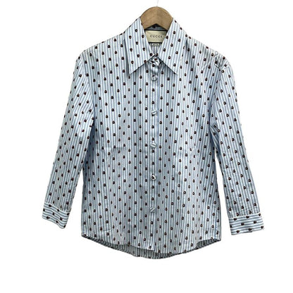 Gucci Long Sleeve Shirt Blouse Size 38 S Women's - 525708 Light Blue X White X