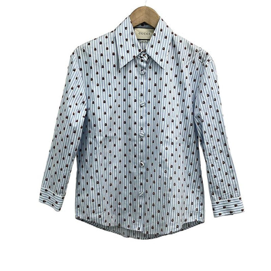 Gucci Long Sleeve Shirt Blouse Size 38 S Women's - 525708 Light Blue X White X