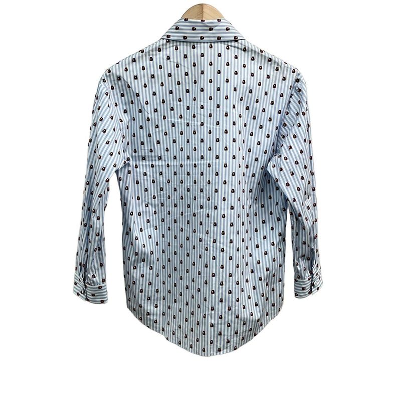 Gucci Long Sleeve Shirt Blouse Size 38 S Women's - 525708 Light Blue X White X