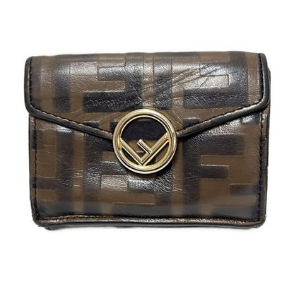 Fendi Trifold Wallet F Is Fendi Zucca Pattern 8m0395 Dark Brown X Black Leather