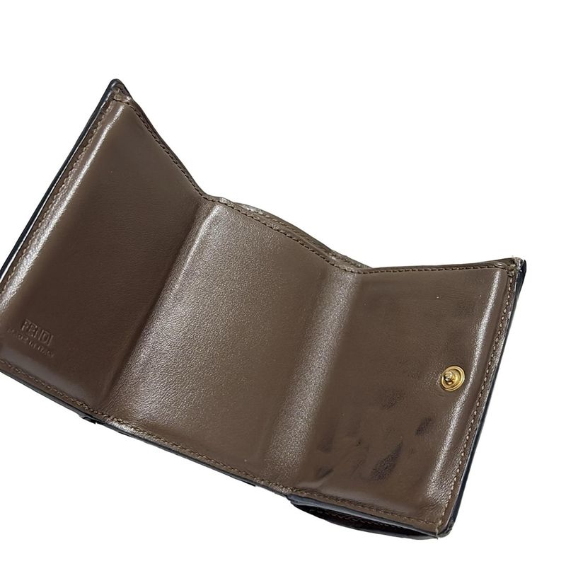 Fendi Trifold Wallet F Is Fendi Zucca Pattern 8m0395 Dark Brown X Black Leather