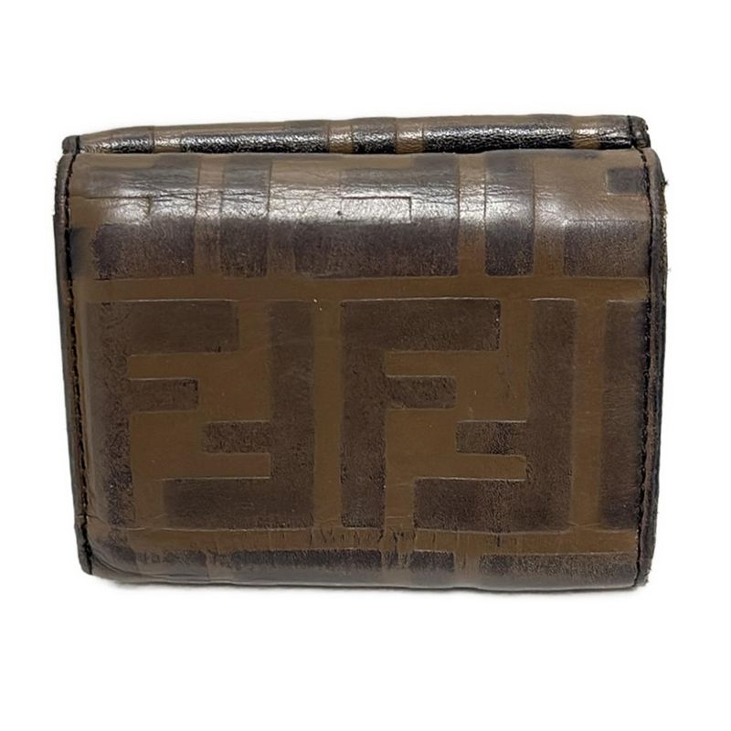 Fendi Trifold Wallet F Is Fendi Zucca Pattern 8m0395 Dark Brown X Black Leather