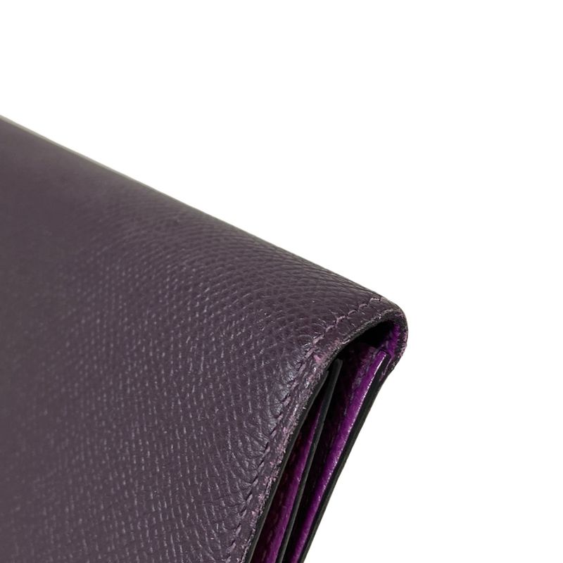 Hermes Long Wallet Bearn Souffle Raisin New Shape Hardware Gold Hardware