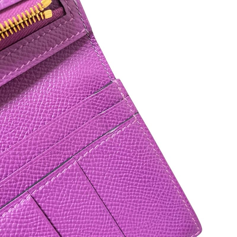 Hermes Long Wallet Bearn Souffle Raisin New Shape Hardware Gold Hardware