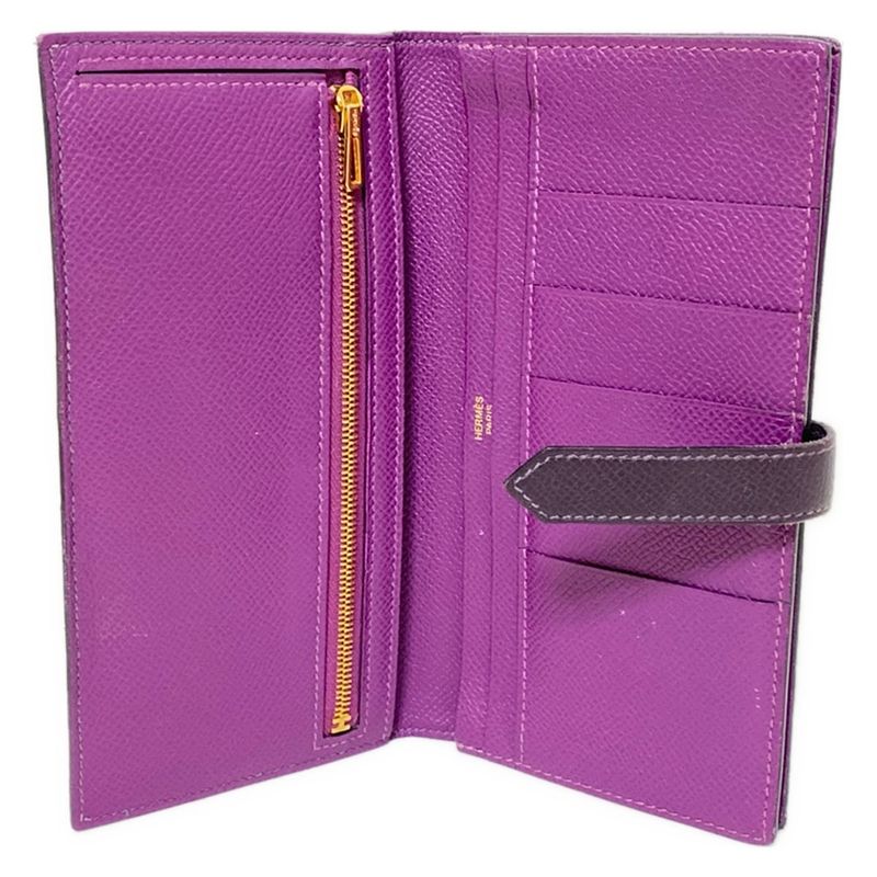 Hermes Long Wallet Bearn Souffle Raisin New Shape Hardware Gold Hardware