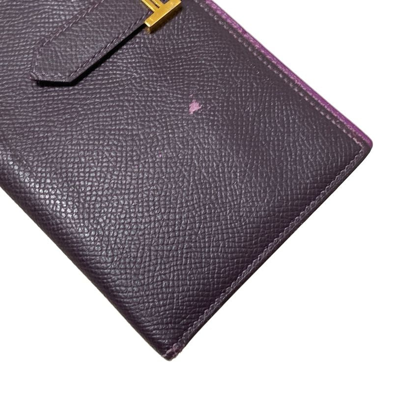 Hermes Long Wallet Bearn Souffle Raisin New Shape Hardware Gold Hardware