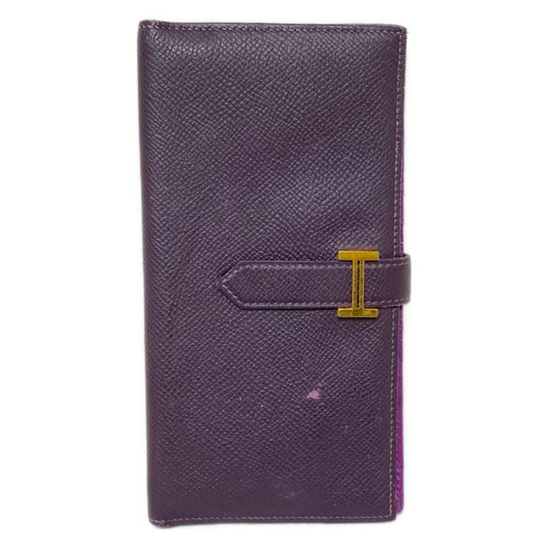 Hermes Long Wallet Bearn Souffle Raisin New Shape Hardware Gold Hardware