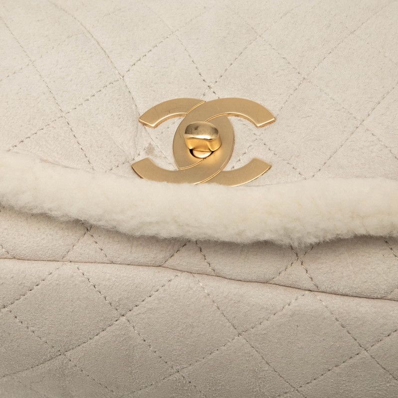 Chanel Matelasse Cocomark Accordion Bag Chain Shoulder Bag Gray Shearling