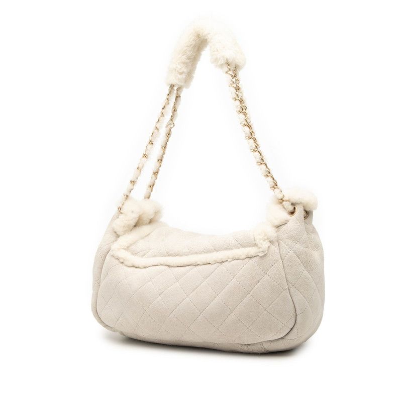 Chanel Matelasse Cocomark Accordion Bag Chain Shoulder Bag Gray Shearling