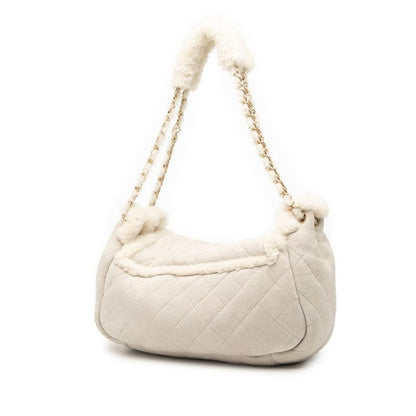 Chanel Matelasse Cocomark Accordion Bag Chain Shoulder Bag Gray Shearling