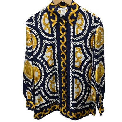 Celine Long Sleeve Shirt Blouse Size 40 M Women's - Dark Navy X Orange X White