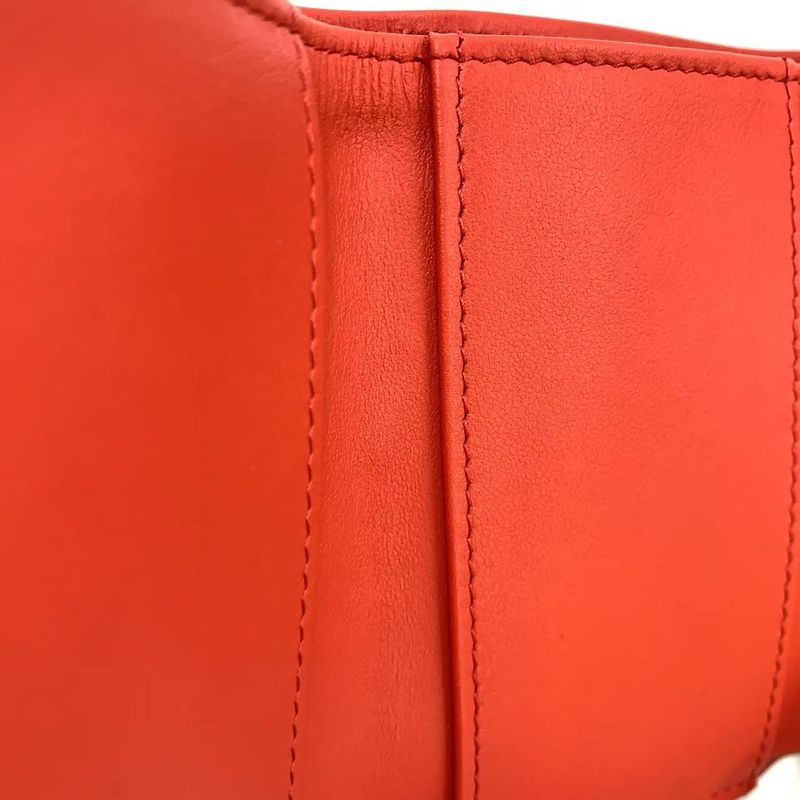 Chanel Coco Mark Serial Number 28 Caviar Skin Red Trifold Wallet Silver