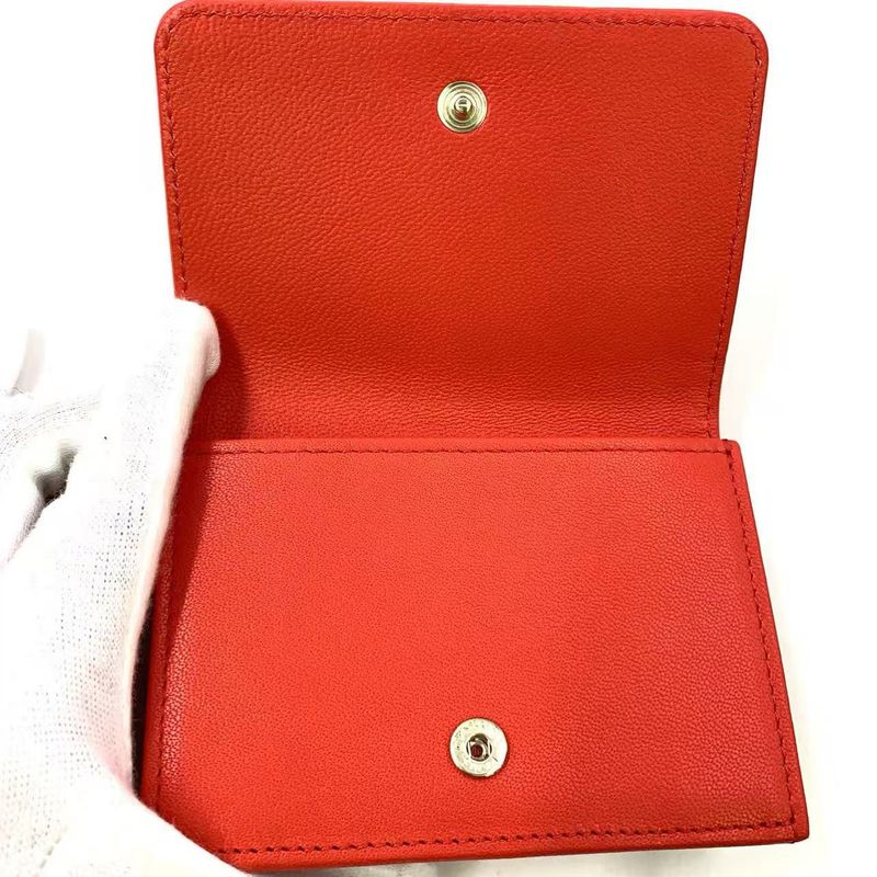 Chanel Coco Mark Serial Number 28 Caviar Skin Red Trifold Wallet Silver