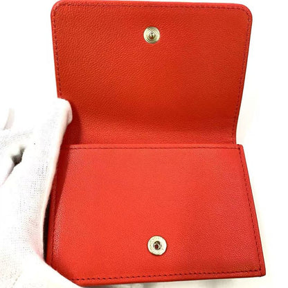 Chanel Coco Mark Serial Number 28 Caviar Skin Red Trifold Wallet Silver