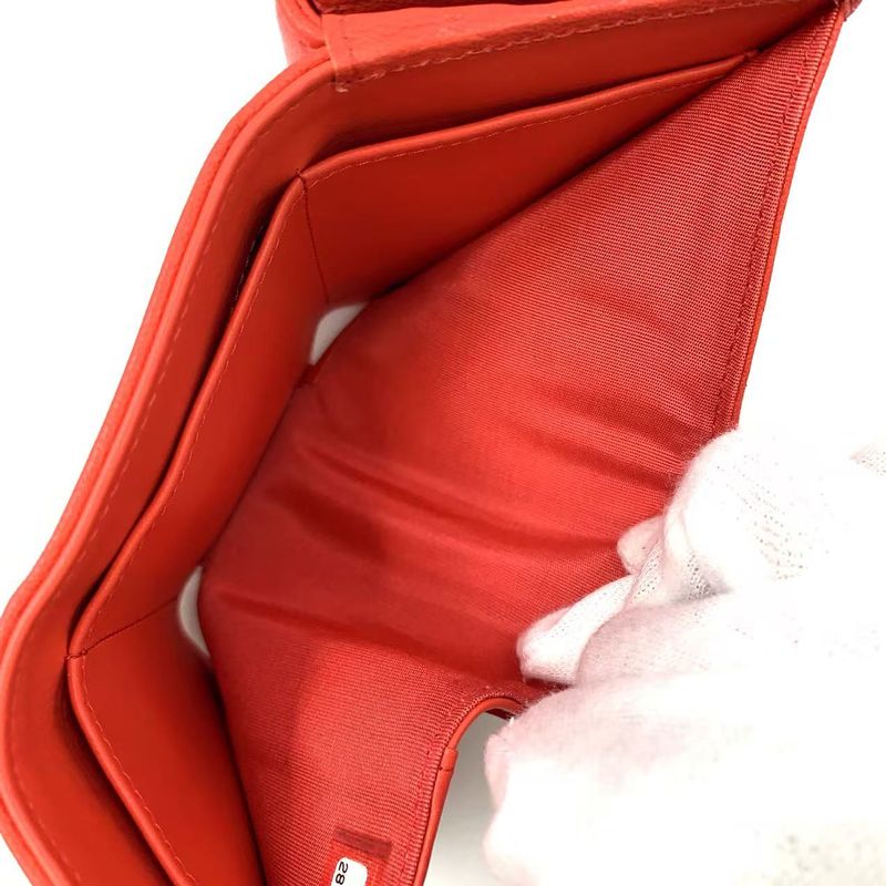 Chanel Coco Mark Serial Number 28 Caviar Skin Red Trifold Wallet Silver