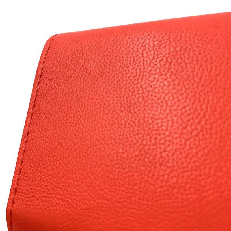 Chanel Coco Mark Serial Number 28 Caviar Skin Red Trifold Wallet Silver