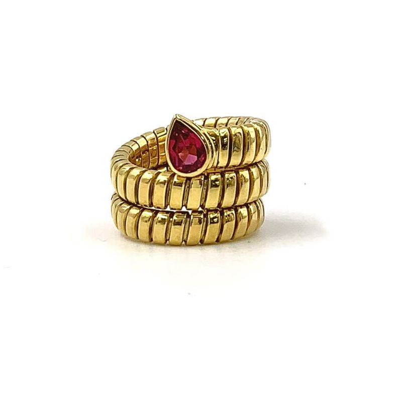 Bvlgari Tubogas Pink Tourmaline 18k Yellow Gold X Tourmaline Yellow Gold Ring