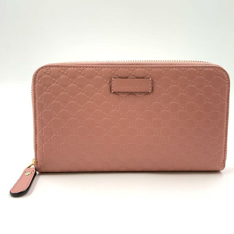 Gucci Micro Gucci Shima Leather Pink Long Wallet Gold