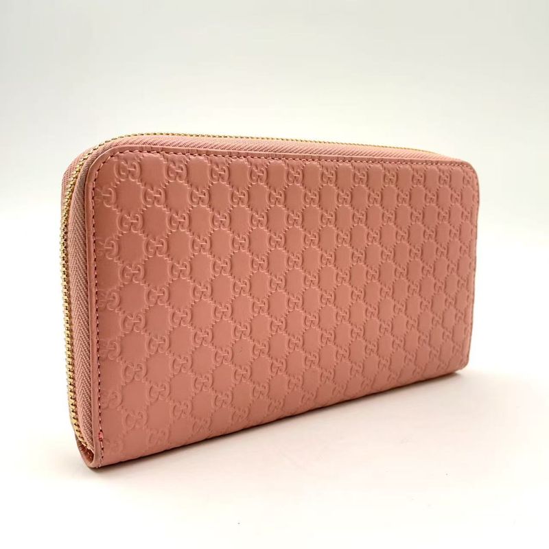 Gucci Micro Gucci Shima Leather Pink Long Wallet Gold